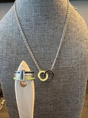 Lia Sophia threes company stacked ring matching necklace set